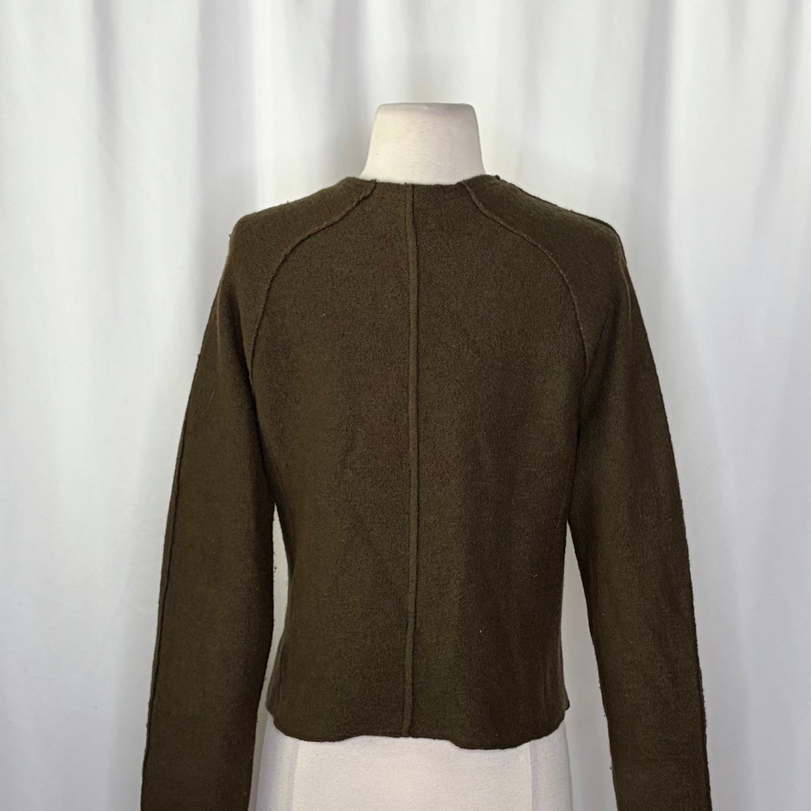 Anthropologie KNITTED & KNOTTED Green Wool Zippered Cable Knit Cardigan Medium
