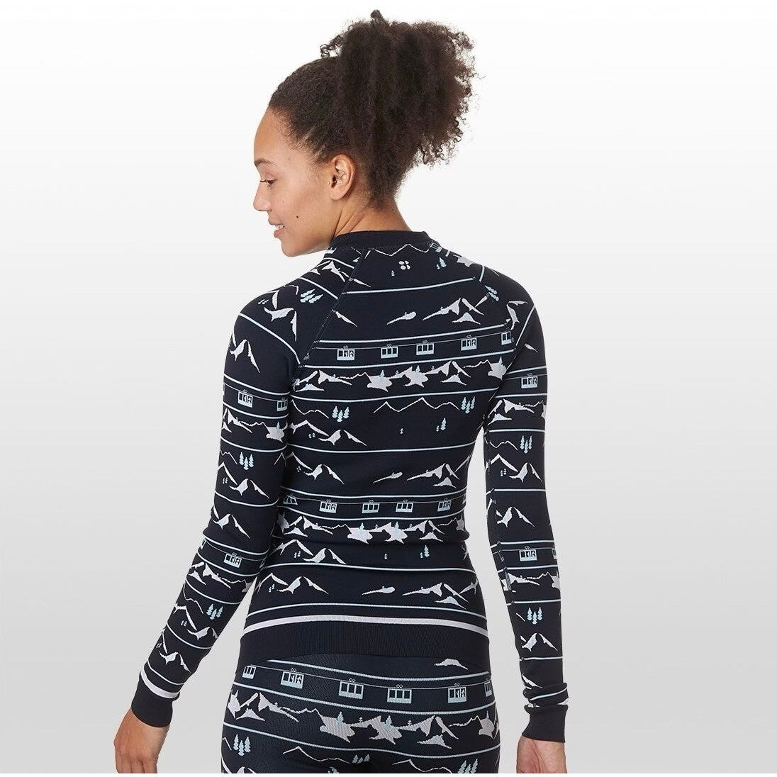 SWEATY BETTY Ski Lift Base Layer Jacquard Navy Blue Sporty Top Shirt Large