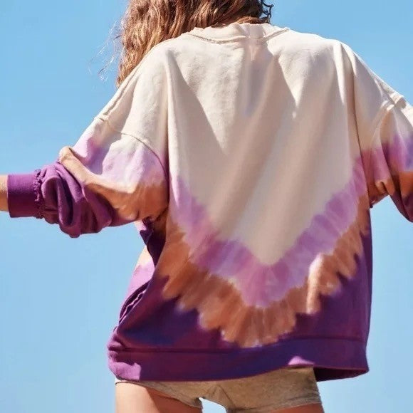 FP Movement FREE PEOPLE Ombre Metti Crew Sweatshirt Shirt Ombre Tie Dye Small