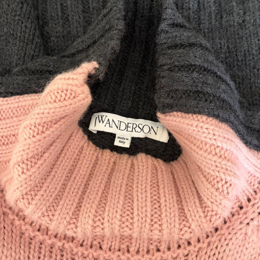 JW ANDERSON Patch Pocket Sweater Pink Grey Pullover Knit Mock Turtleneck Large
