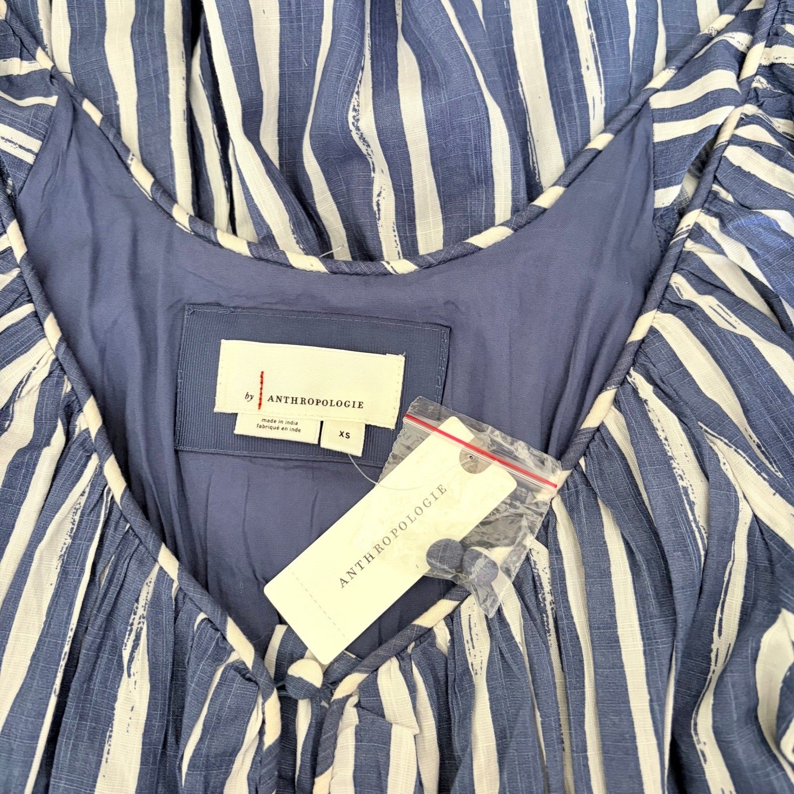 NWT!! By ANTHROPOLOGIE Long Sleeve Sweetheart Midi Dress Blue White Striped XS