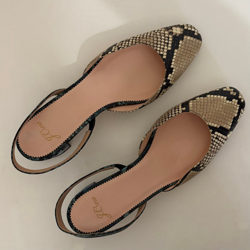 J. CREW Kate Slingback Pumps Snake Embossed Leather Shoes Snakeskin Block 10