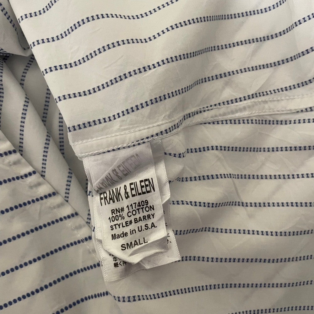 FRANK & EILEEN Crinkle Barry Buttondown Top Blouse White Blue Dotted Small