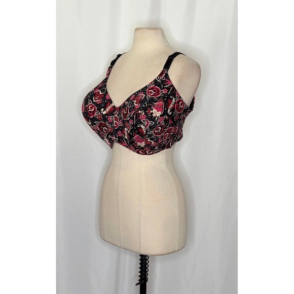 TORRID Curve Dream Tattoo Valentine Floral Hearts Black Wire-Free Bra Size 40H