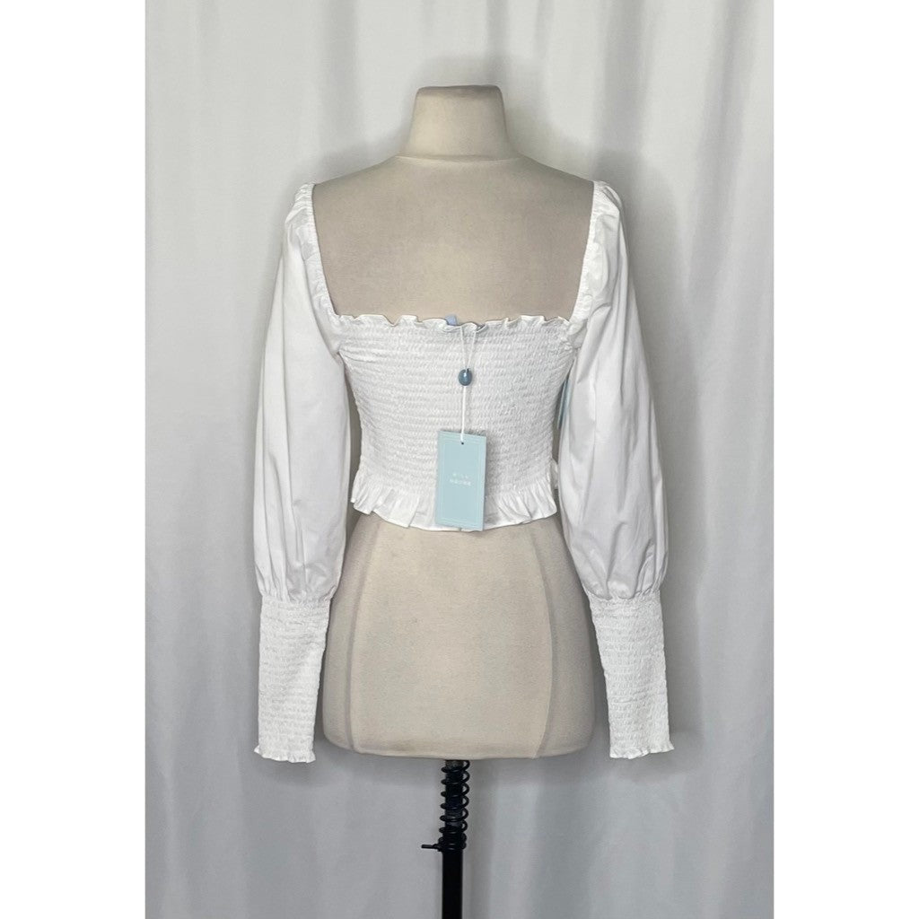NWT!! HILL HOUSE The Grace Nap Top Smocked Solid White Cropped Ruffled Small