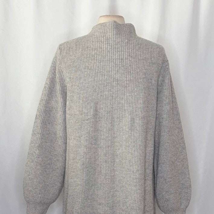 GUDRUN SJODEN Mock Neck Shaker Knit Sweater Heathered Gray Wool Yak Large