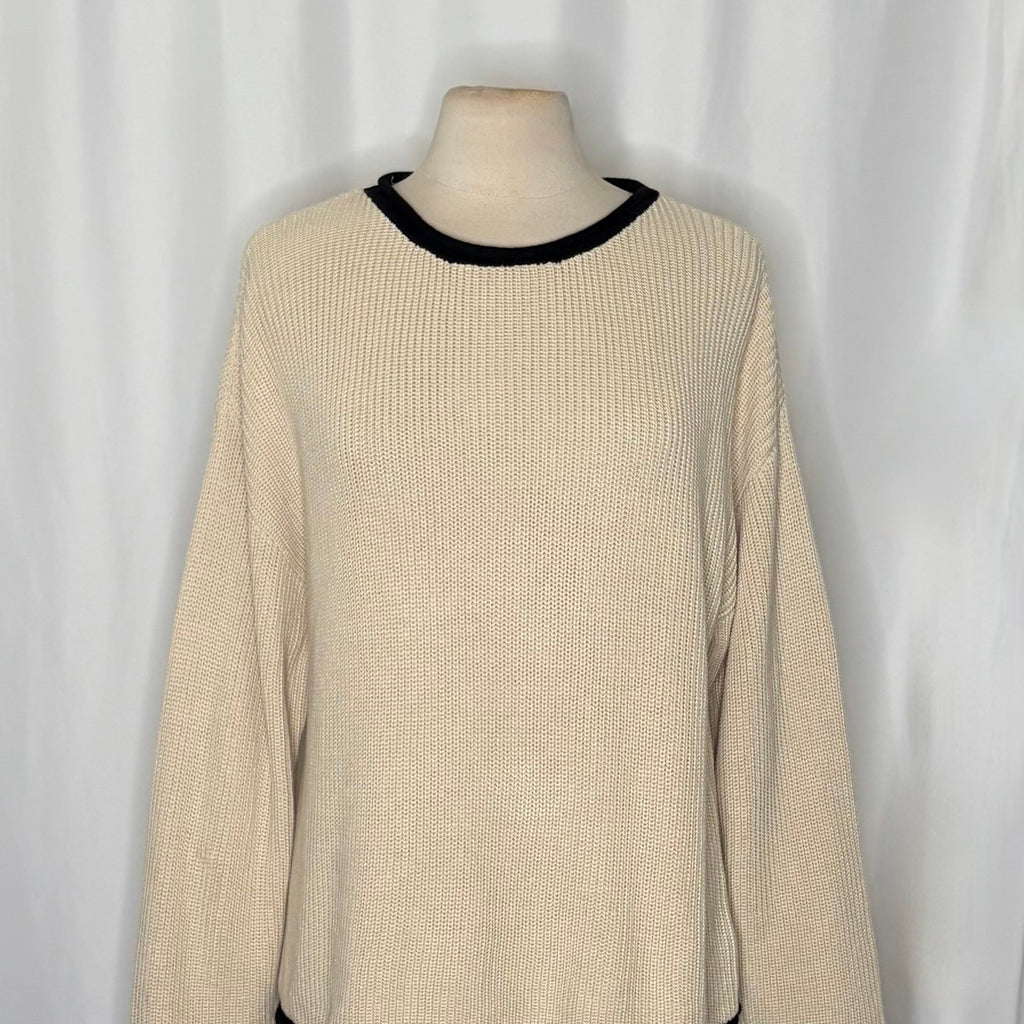 BALTIC BORN Beige Ivory Black Pullover Sweater Rolled Edges Knitwear Large