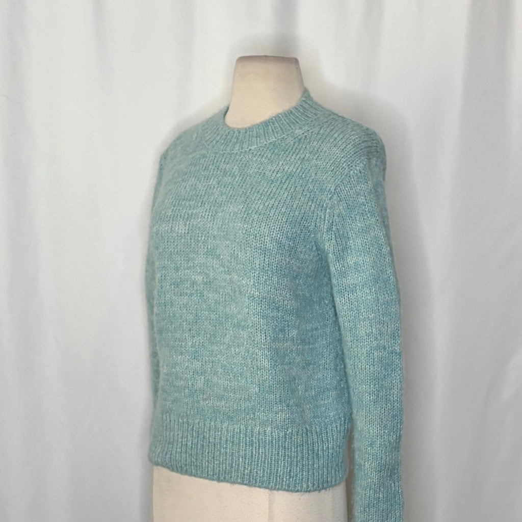 VINCE Italian Marled Alpaca Wool Knit Crew Neck Cozy Sweater Aqua Blue Small