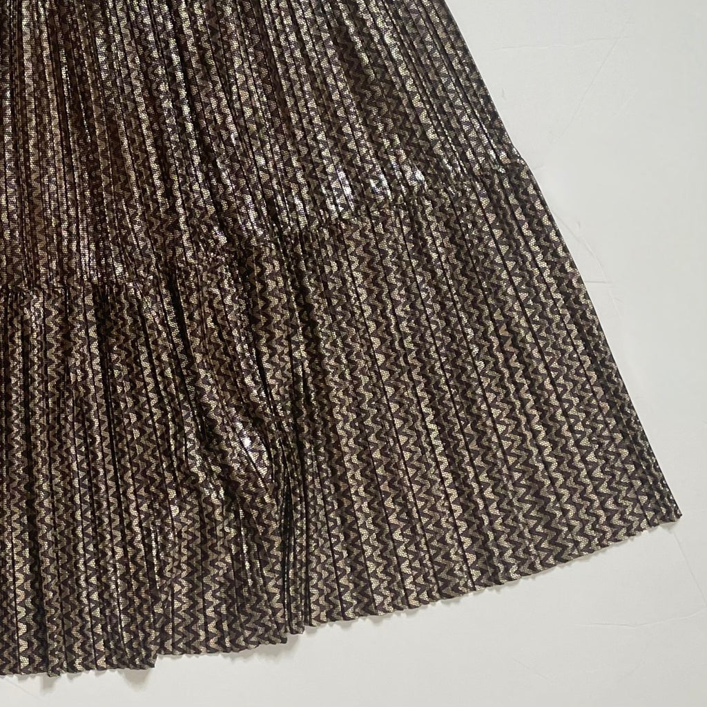 BA&SH Pleated Jupe Poly Midi Skirt Chevron Stripe Foil Metallic Tiered Size 6