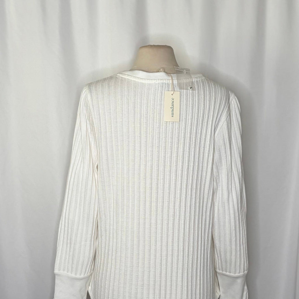 NWT!! SUNDANCE White Ribbed Knit Henley Top Shirt Scoop Neck Knit Solid X-Large