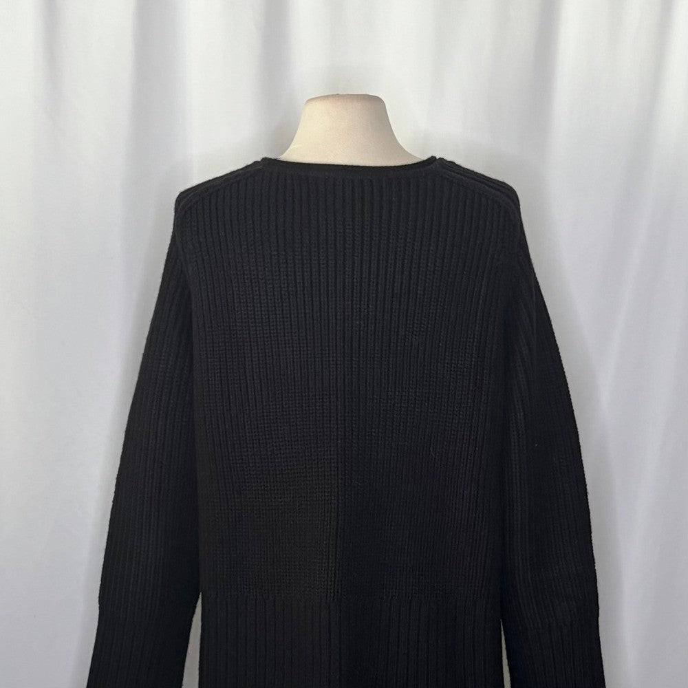 ZARA Wool Blend Solid Black Shaker Knit Pullover Sweater Minimalist Medium