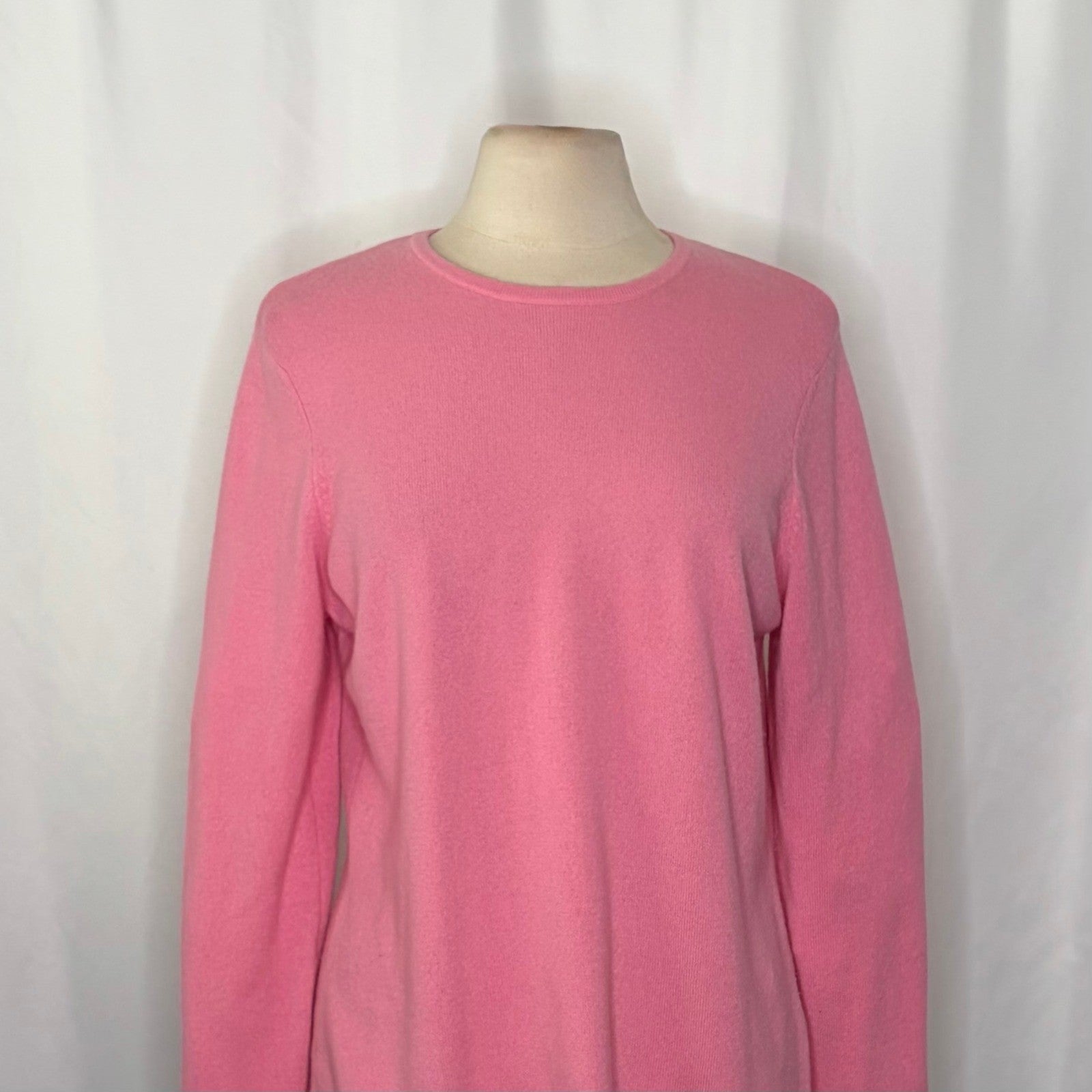 LANDS' END Pink Cashmere Pullover Sweater Solid Knitwear Preppy Barbie Large