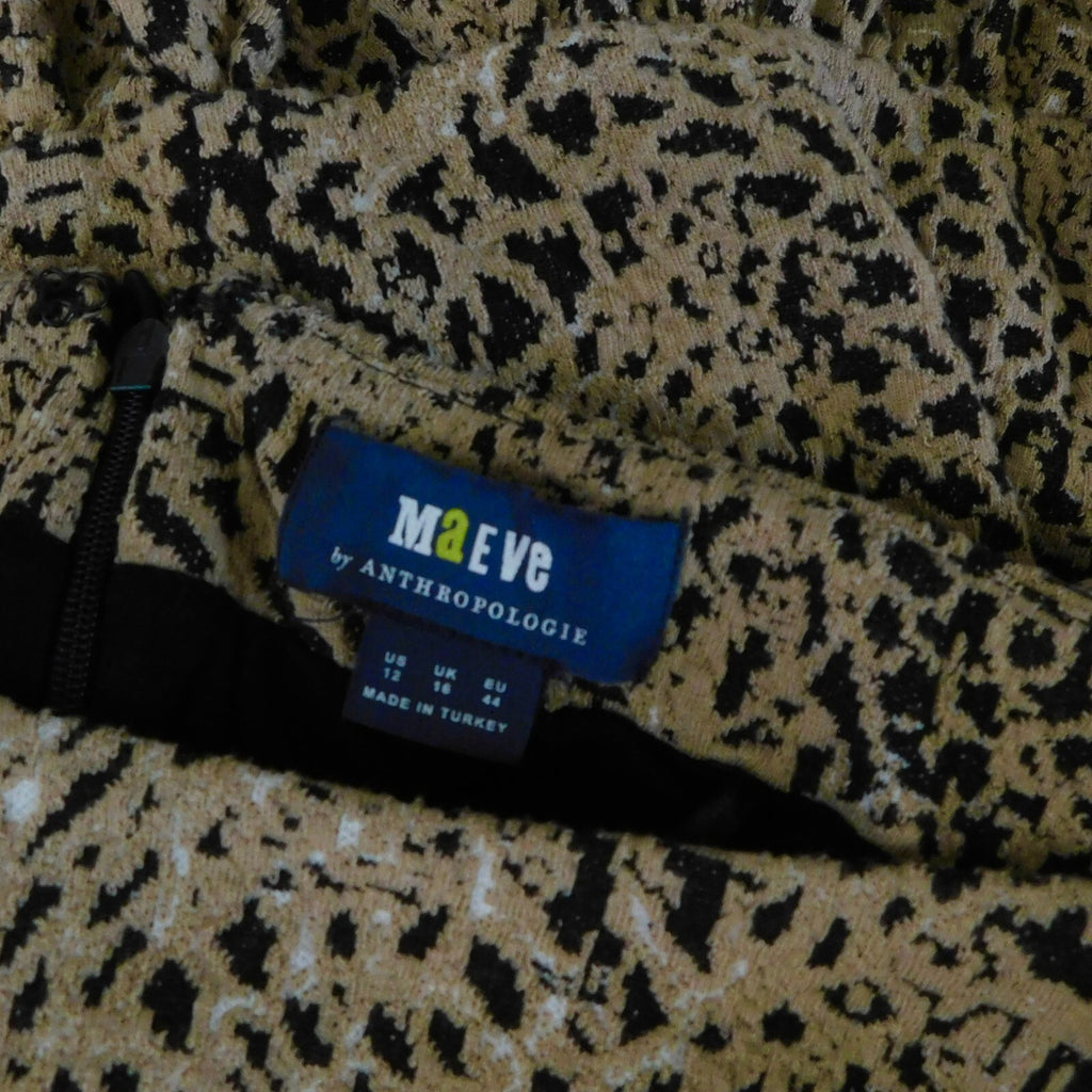 Anthropologie MAEVE Knit Cut-Out Mini Dress Leopard Animal Print Size Party 12