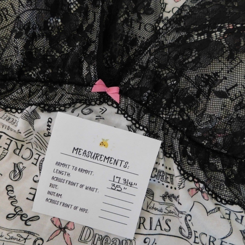VICTORIA'S SECRET Black Floral Lace Script Print Chemise Gown Nightgown Large
