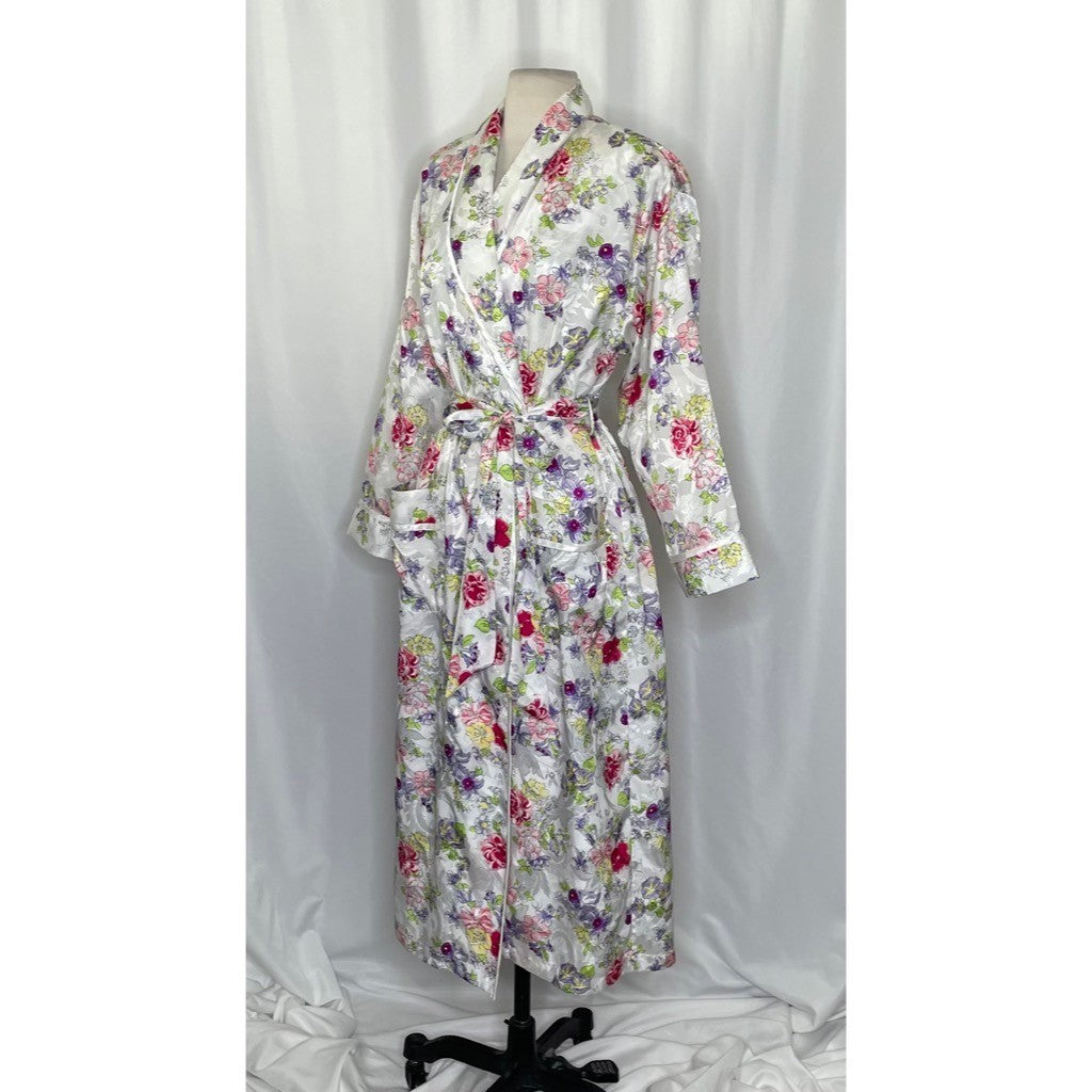Vintage VICTORIA'S SECRET Gold Label Floral Jacquard Satin Robe Pockets Small