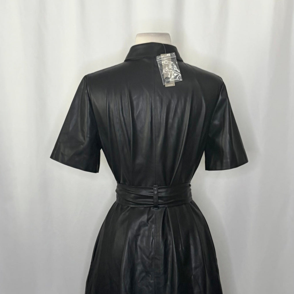 NWT!! J. CREW Solid Black Button Front Faux Leather Dress Belted Vegan Small