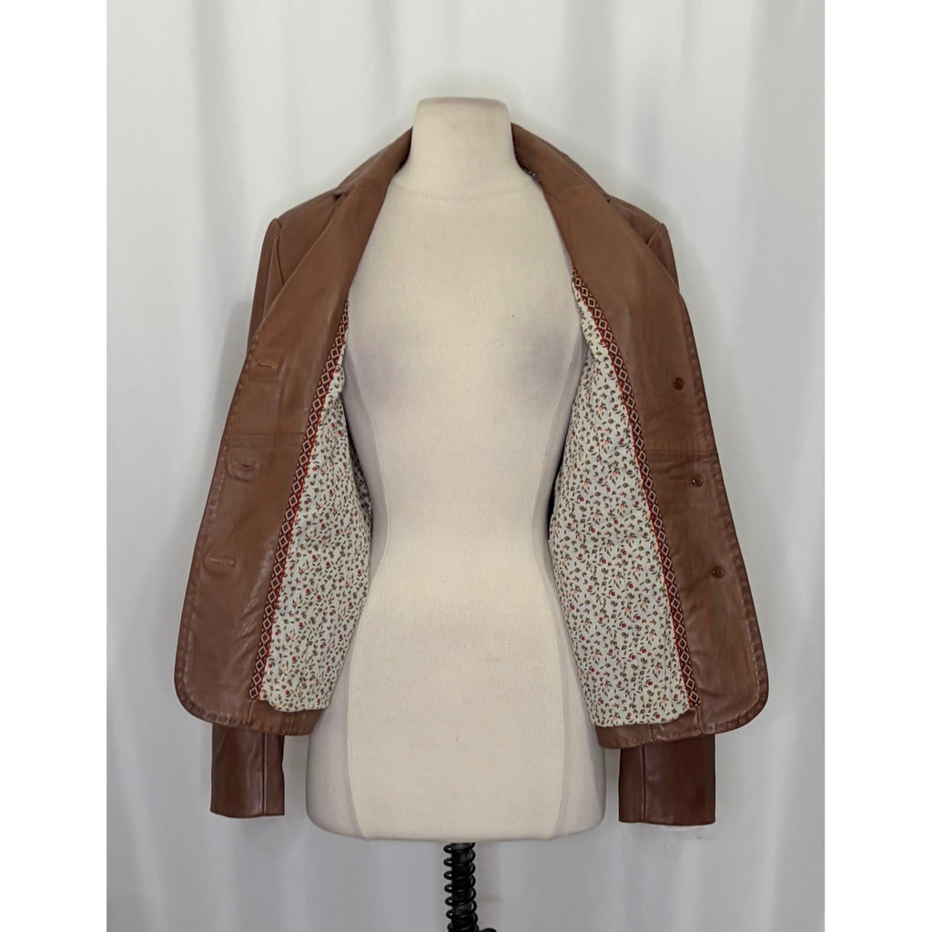 SUNDANCE McKenna Leather Blazer Jacket Honey Brown Floral Lining Boho Medium