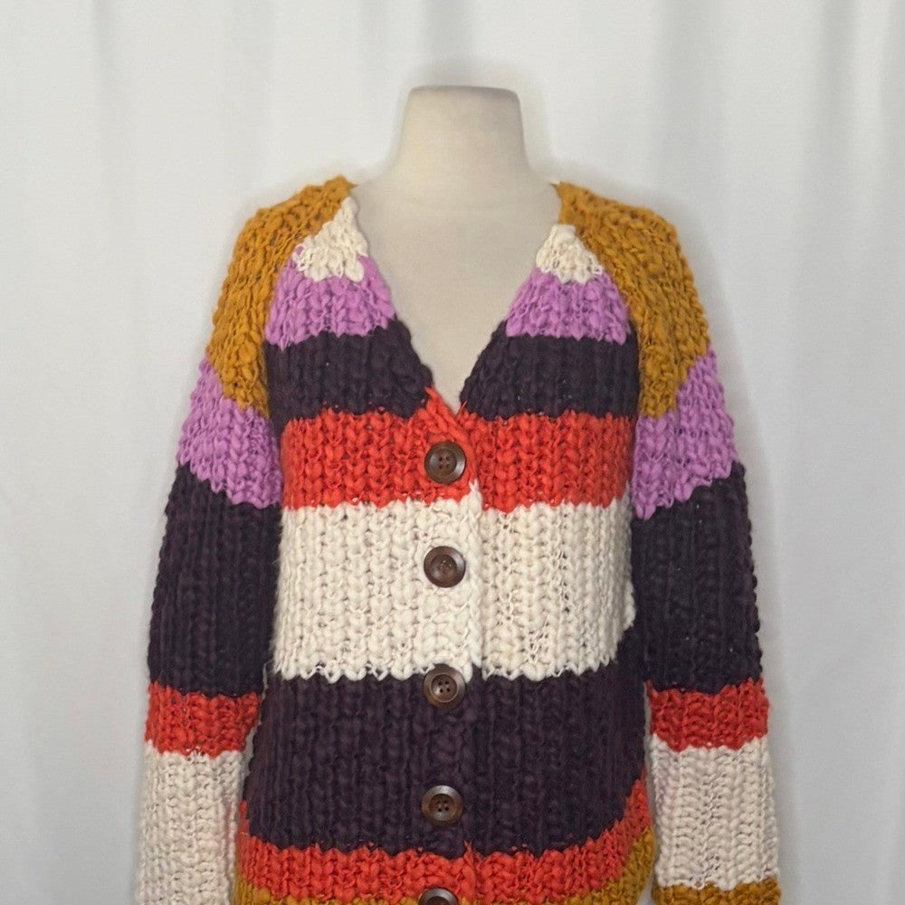 NWT!! FREE PEOPLE Myles Stripe Cardi Chunky Knit Cardigan Sweater X-Small