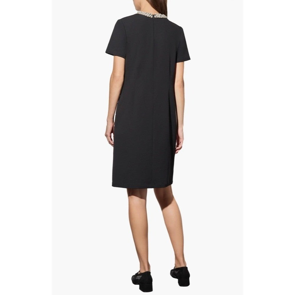 NWT!! MING WANG Heritage Fit Embellished Crepe Sheath Dress Black Pearls X-Small