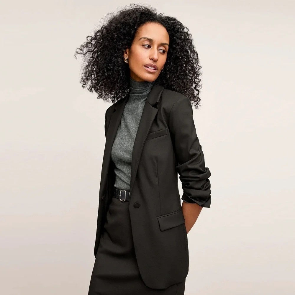 M.M. LAFLEUR The Yiyan Classic Blazer Italian Wool Twill Solid Black Size 10