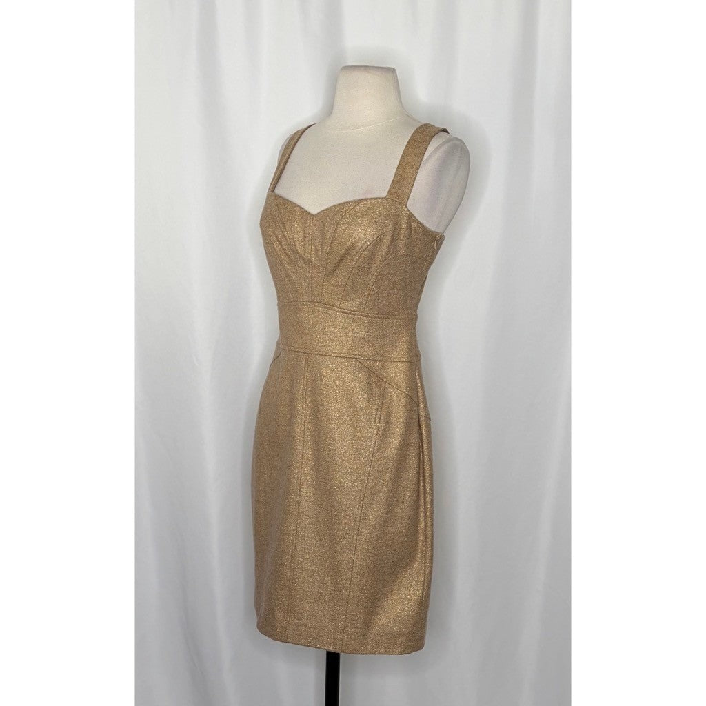 DVF DIANE VON FURSTENBERG Jiwon Gold Metallic Dress Sheath Glam Party Size 8