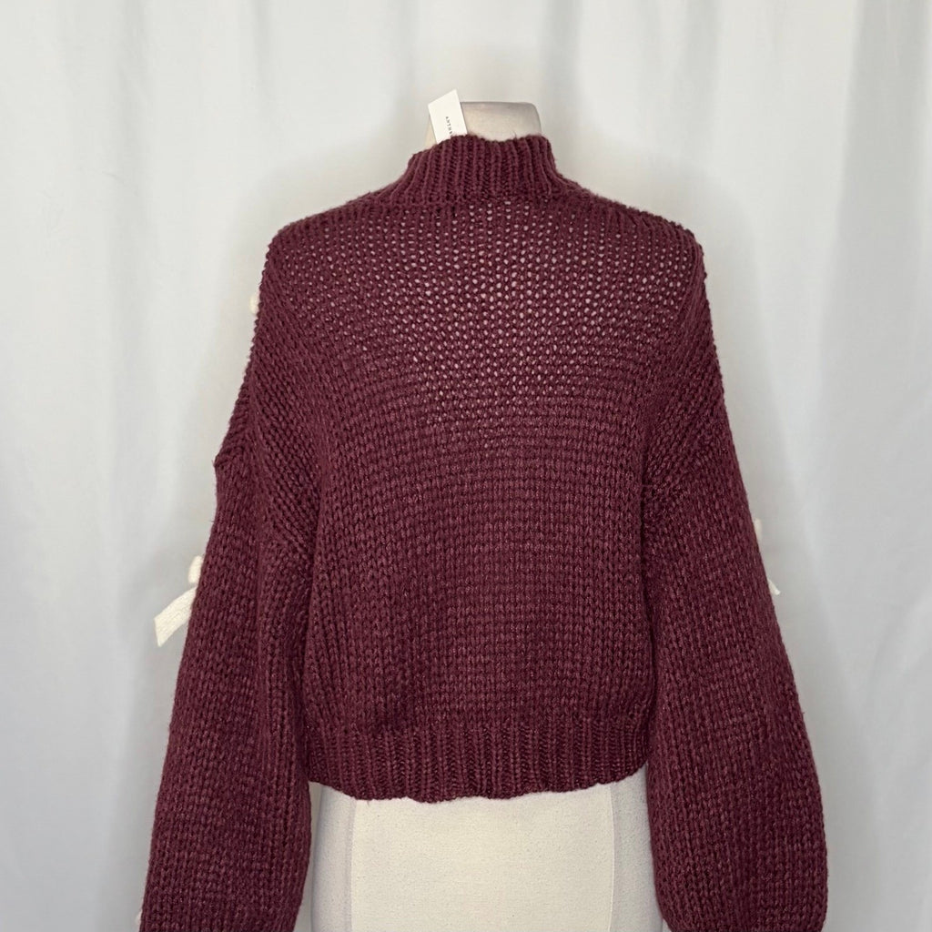 NWT!! Anthropologie MAEVE The Alicia 3D Bow Cropped Cardigan Dark Wine One Size
