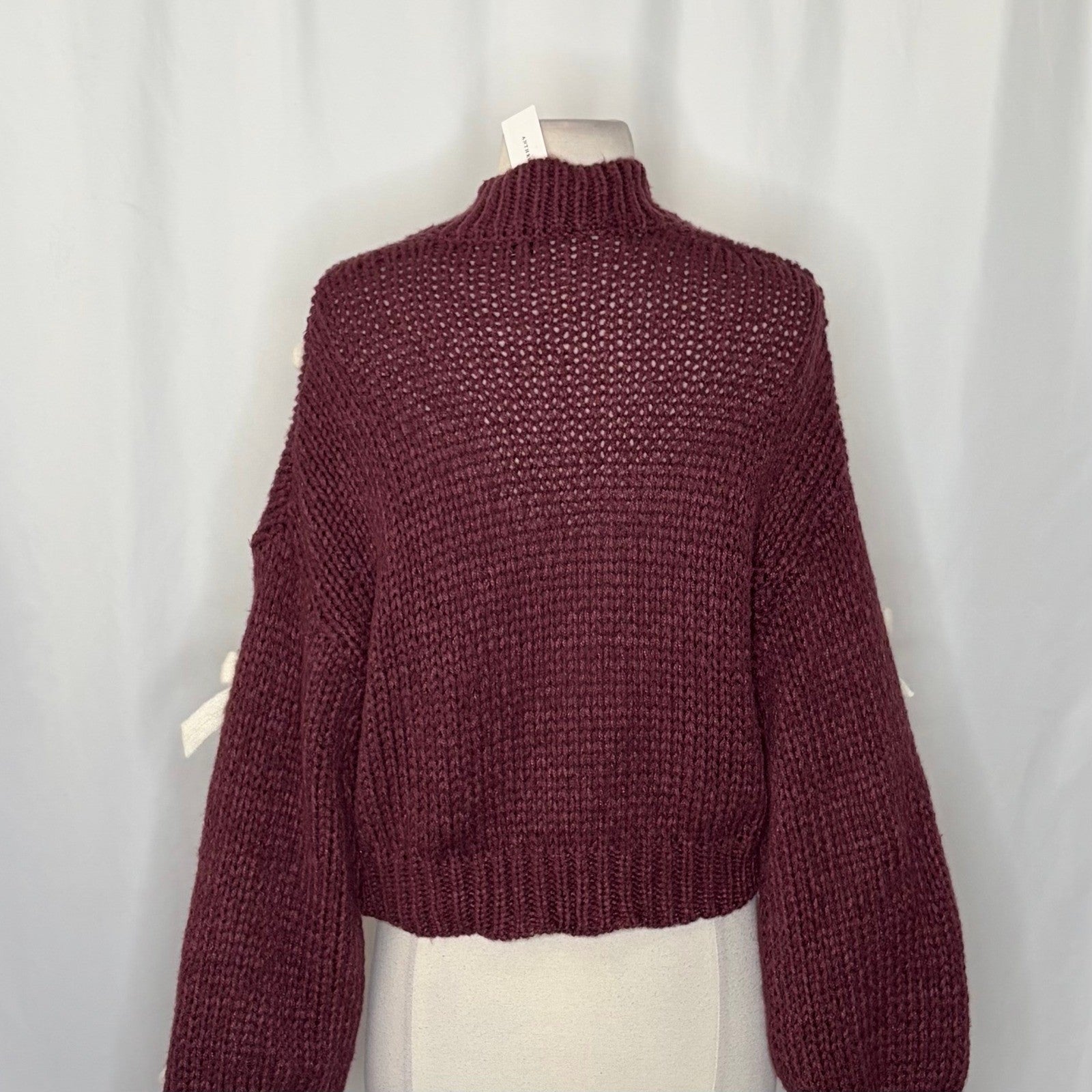 NWT!! Anthropologie MAEVE The Alicia 3D Bow Cropped Cardigan Dark Wine One Size