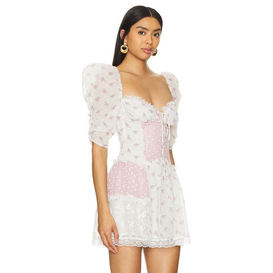 NWT!! FOR LOVE & LEMONS Francine Floral Patchwork Mini Dress Lace Coquette XS