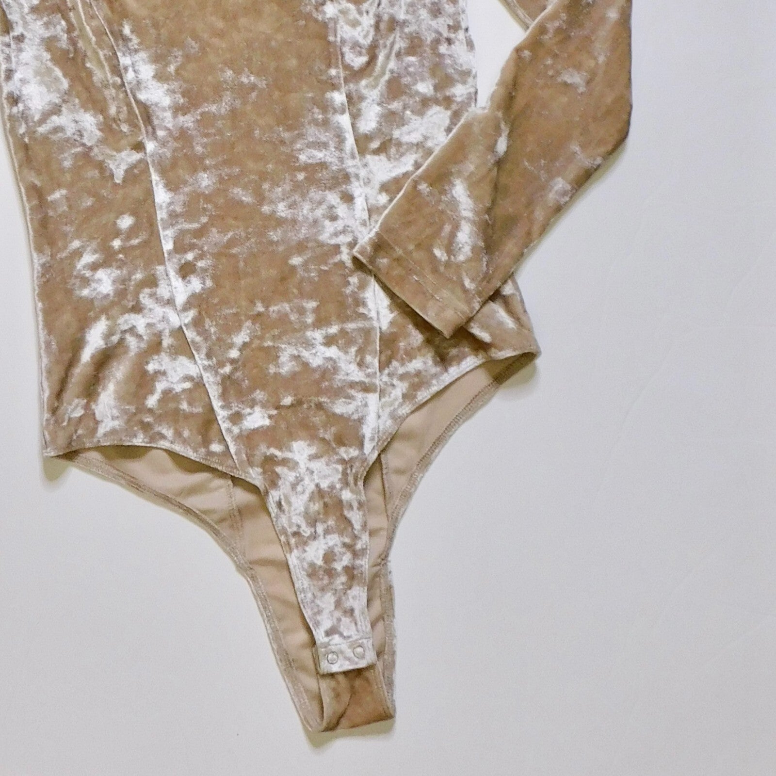 ZARA Velvet High Neck Bodysuit Top Champagne Ecru Fitted Snaps Party X-Small
