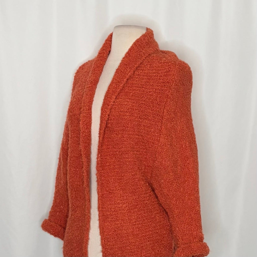 SUNDANCE Laurel Breeze Cardigan Sweater Solid Orange Boucle Knit Wool Small