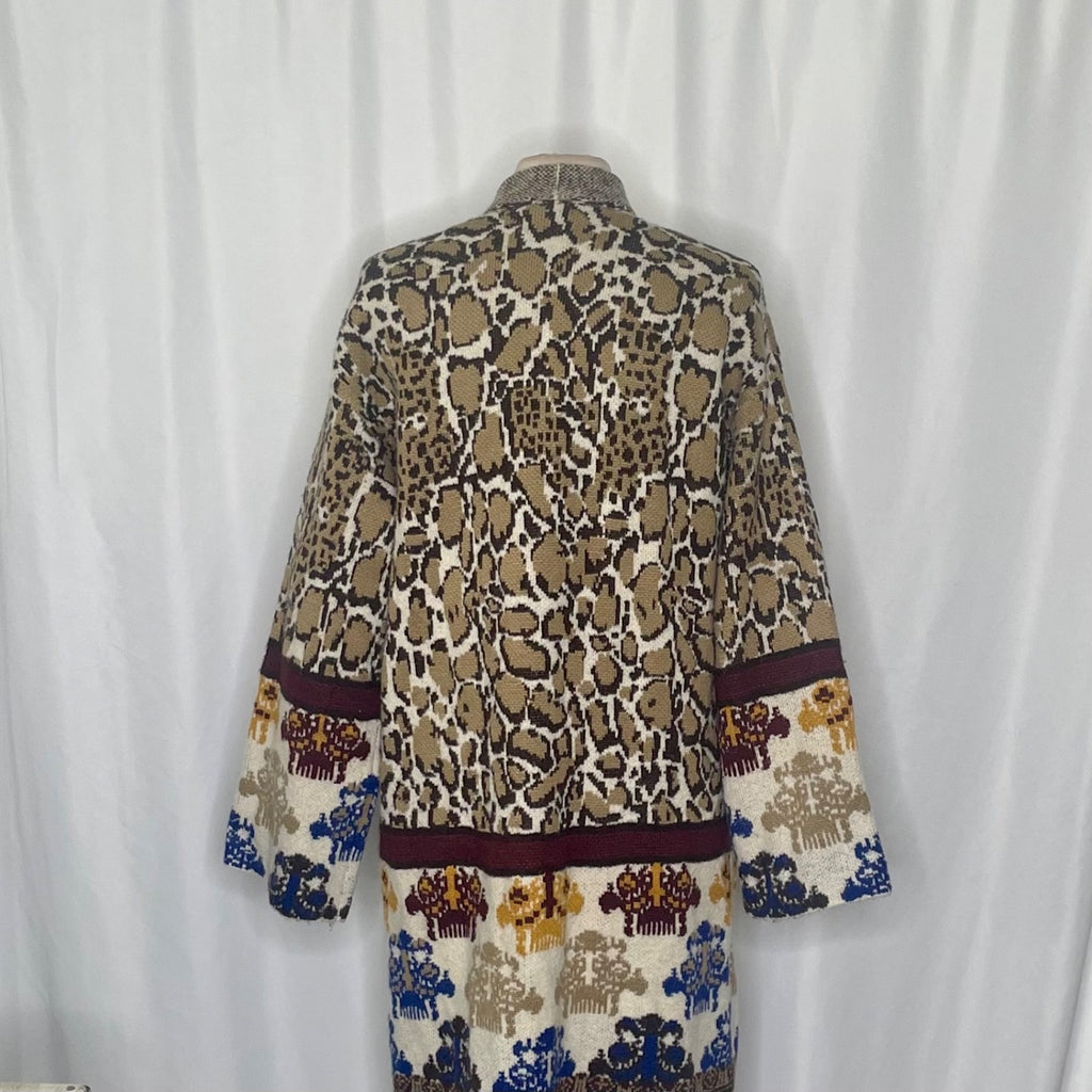 MAX SPORT Twin Print Duster Cardigan Sweater Leopard Print Maxsport Large