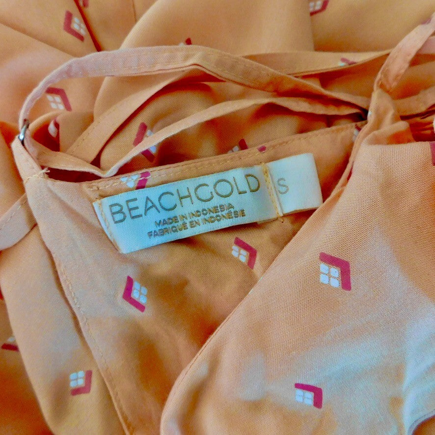 BEACHGOLD Lottie Geometric Print Wrap Dress Cover Up Tassels Tie Waist Small