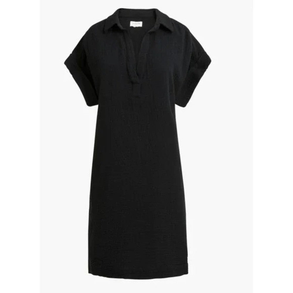 NWT!! J. CREW Factory Short Sleeve Popover Dress Solid Black Travel Vacation XS