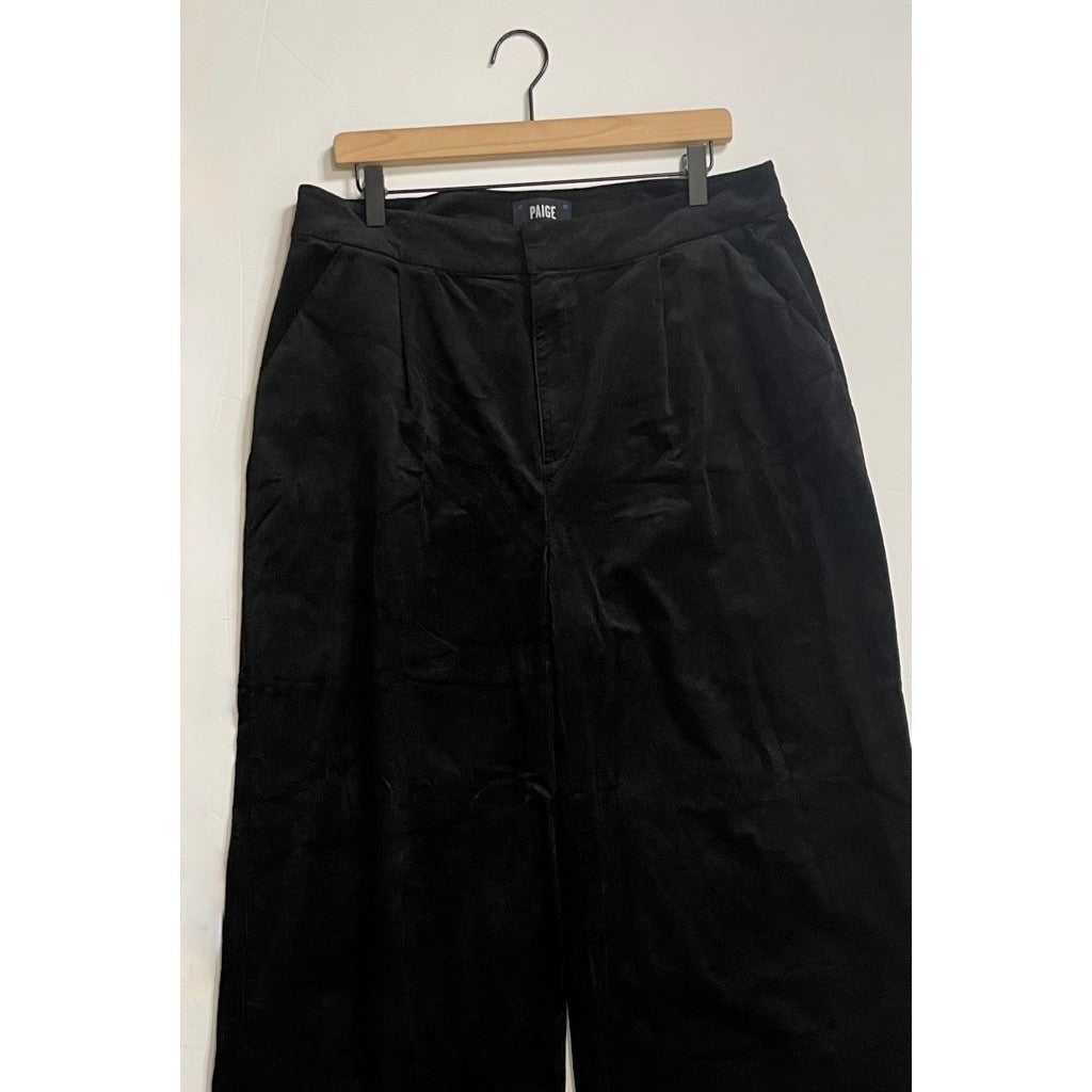 PAIGE Tinesha Corduroy Wide Leg High Rise Pants Solid Black Stretch Size 10