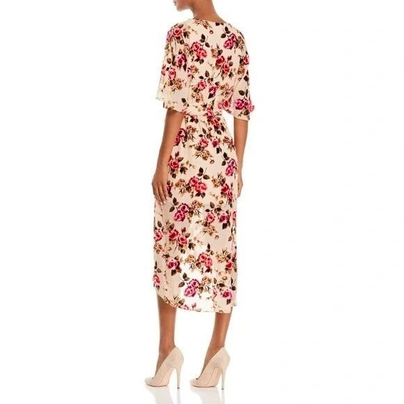 ALICE + OLIVIA Clarine Floral Velvet Burnout Faux Wrap Midi Dress Size 0