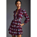 BY ANTHROPOLOGIE Mini Tunic Long Sleeve Dress Floral Lace Trims Purple X-Small