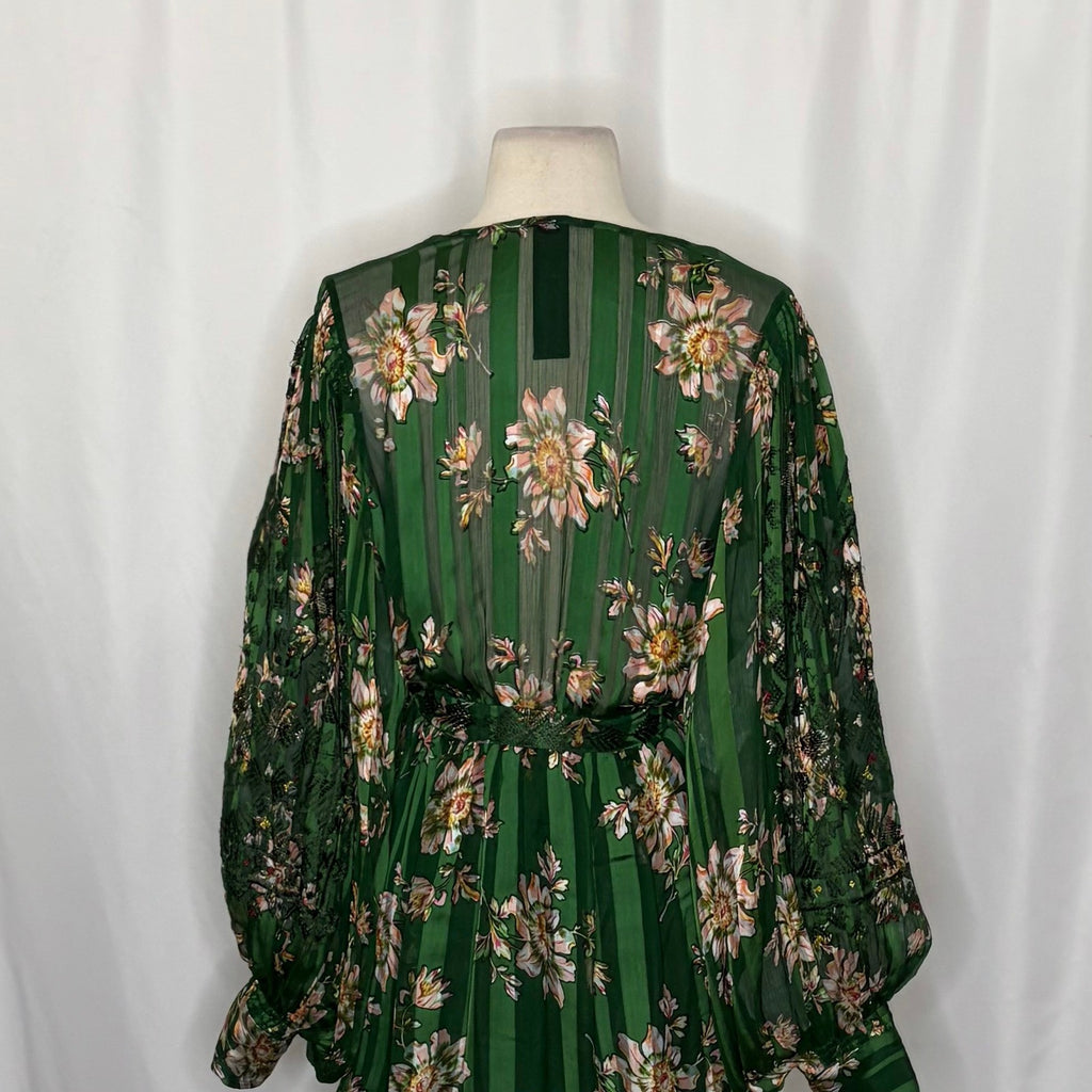 New Romantics FREE PEOPLE Midnight Blooms Dress Green Floral Embroidered Small