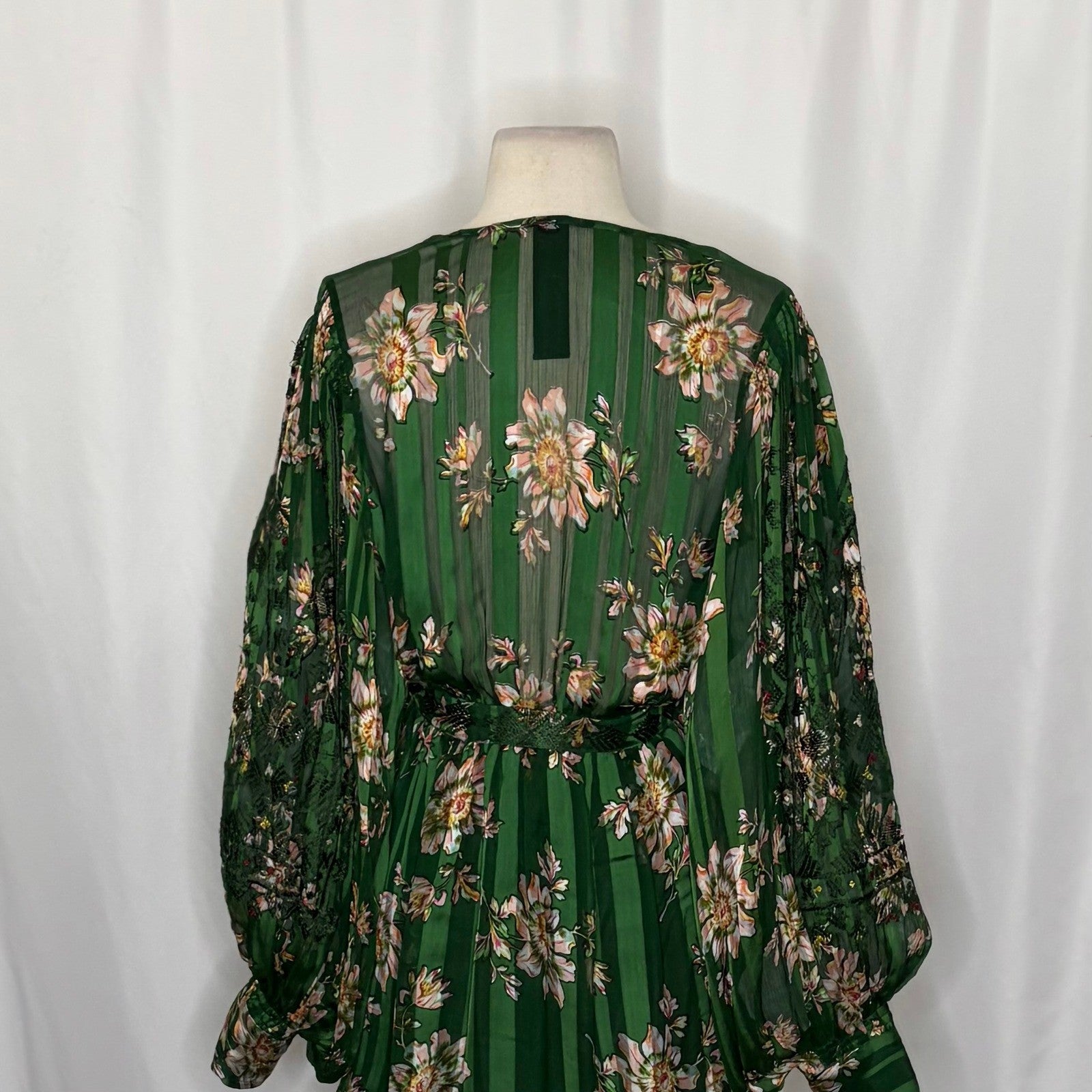 New Romantics FREE PEOPLE Midnight Blooms Dress Green Floral Embroidered Small