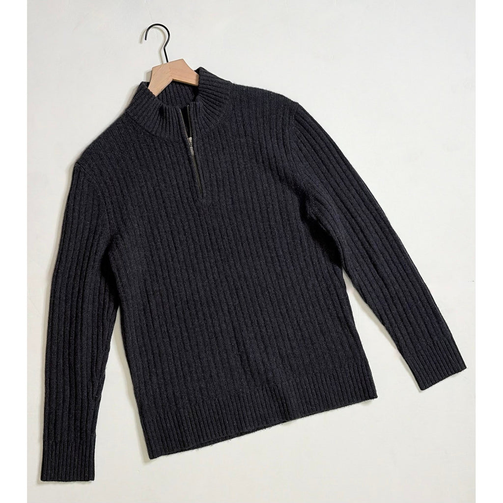 Men's GARNET HILL Washable Cashmere Ribbed Quarter Zip Sweater Charcoal Gray S
