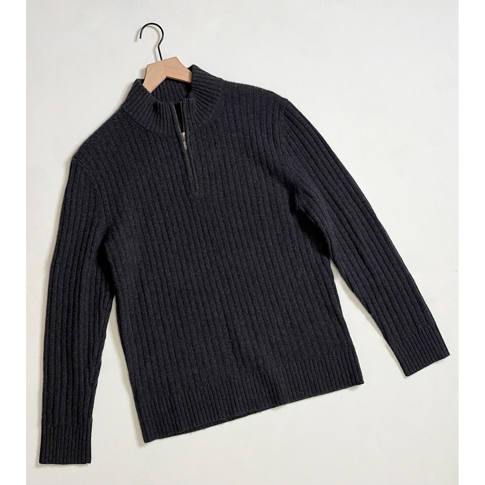 Men's GARNET HILL Washable Cashmere Ribbed Quarter Zip Sweater Charcoal Gray S