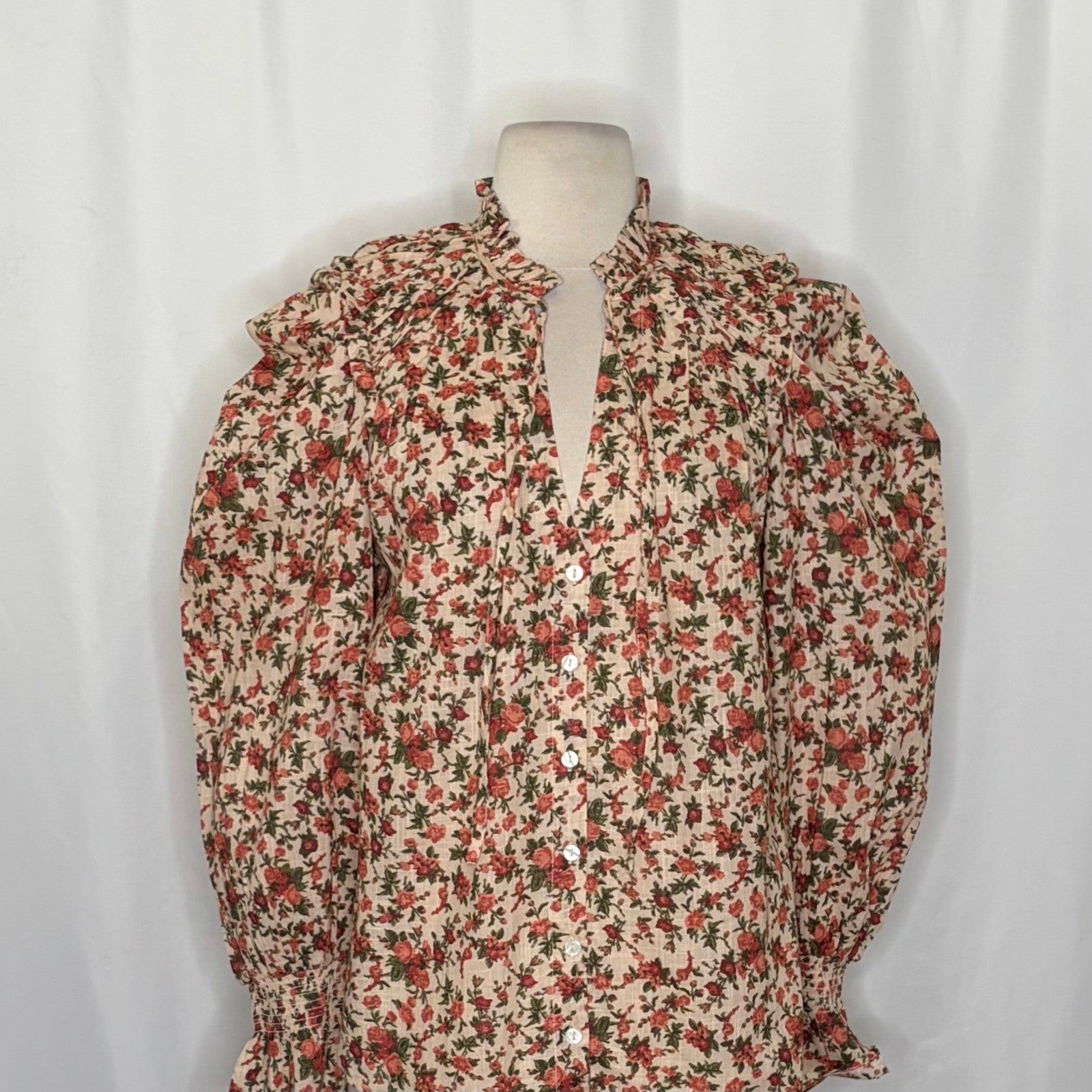 FREE PEOPLE Meant To Be Blouse Floral Vintage Combo Ruffled Smocked Small