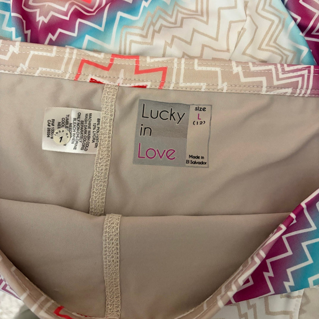 NWT!! LUCKY IN LOVE Chevron Skort Skirt Bright Stripes Sporty Tennis Large