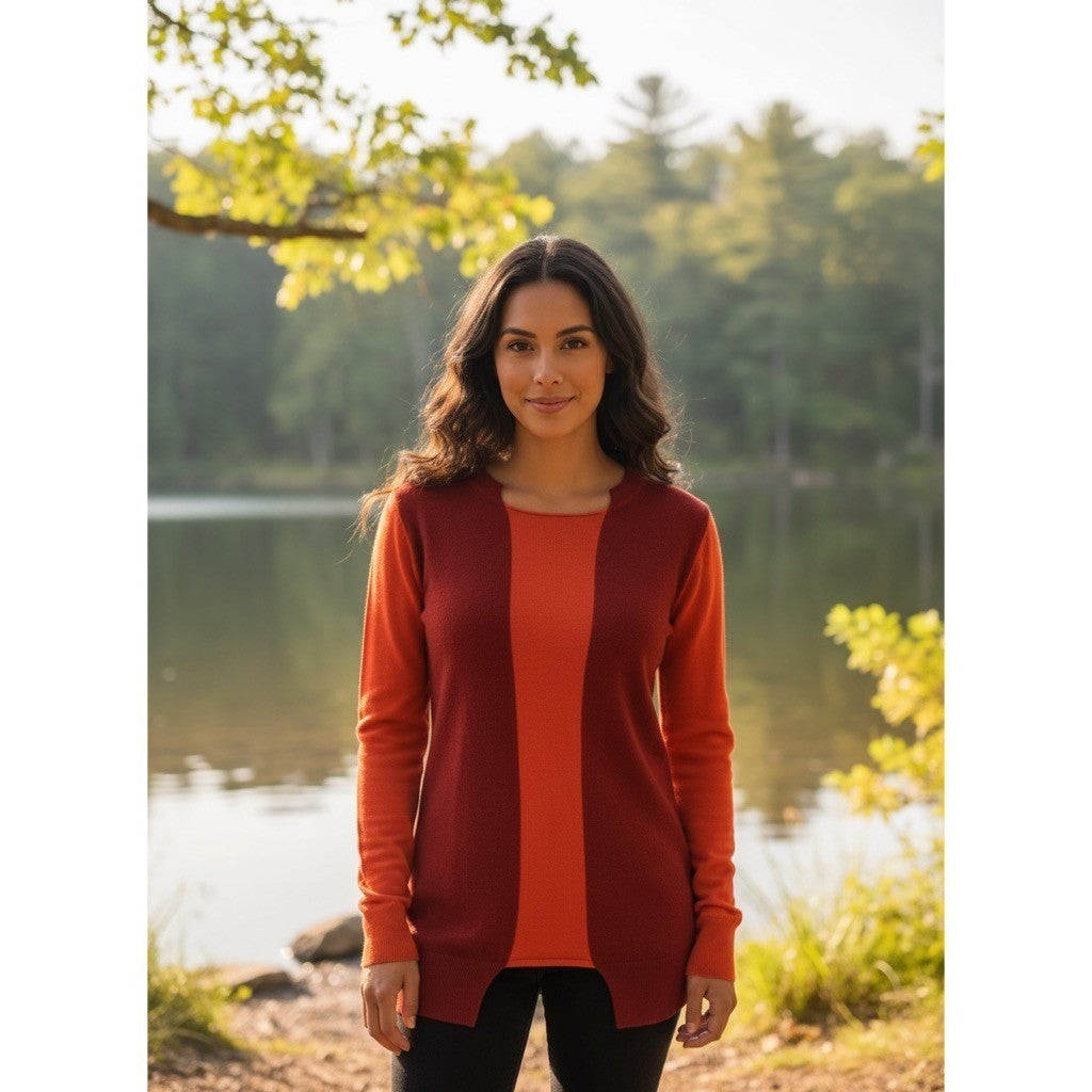 STELLA MCCARTNEY Wool Silk Colorblock Pullover Sweater Knit Red Orange 38 US 4