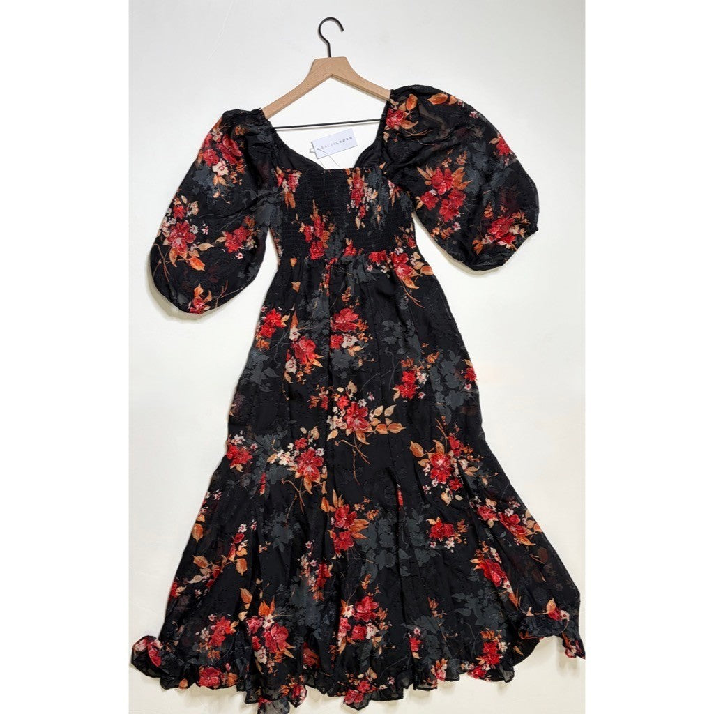 NWT!! BALTIC BORN Estefania Maxi Dress Black Floral Romantic Ruffle X-Small