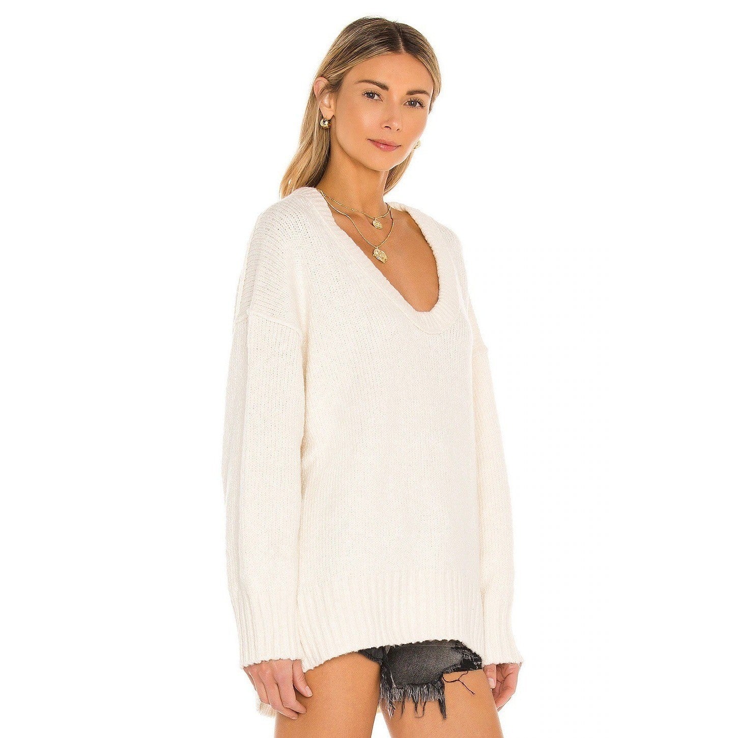 Revolve FREE PEOPLE Brookside Tunic Sweater Ivory Slouchy Solid Scoop Large