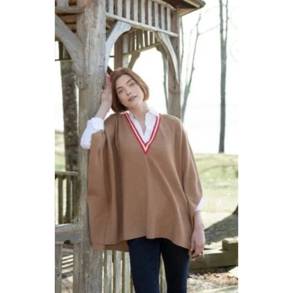 MERSEA Anywhere V Neck Poncho Birch Brown Red Stripe Mer Sea One Size OS
