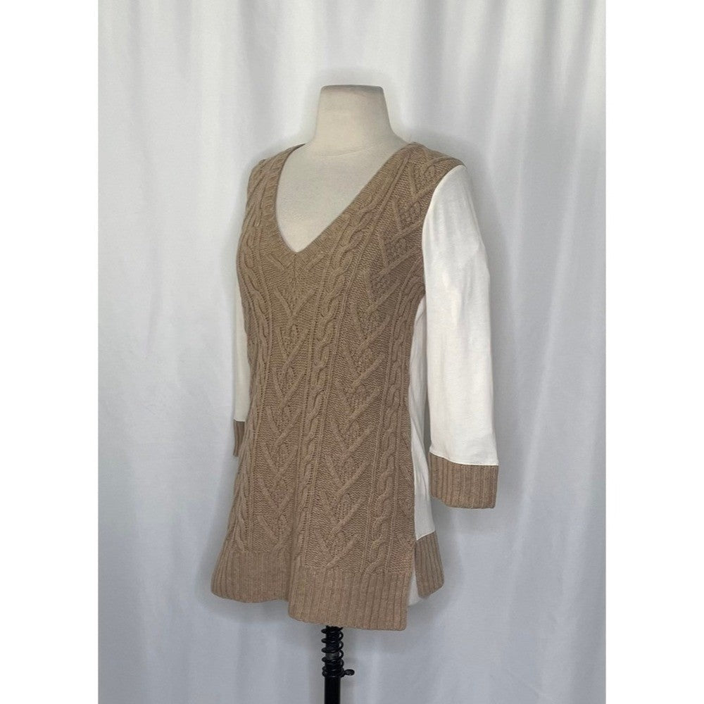 Anthropologie PILCRO Dually Clad Twofer Sweater Top Brown Wool Cable Knit M