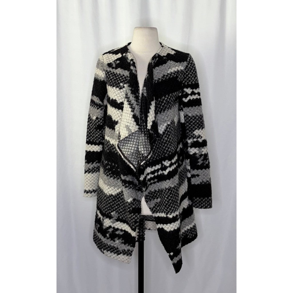 GUEST EDITOR Open Front Wool Jacket Black Gray Aztec Southwestern Western Small