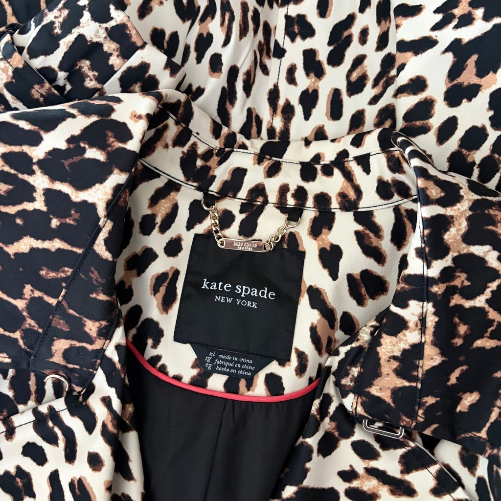 NWT!! KATE SPADE New York Leopard Belted Longline Double Breasted Trench Coat XL