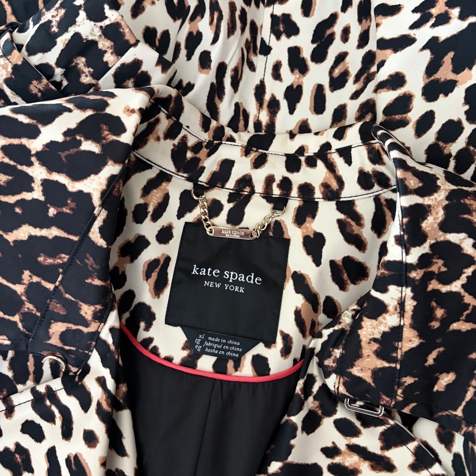 NWT!! KATE SPADE New York Leopard Belted Longline Double Breasted Trench Coat XL